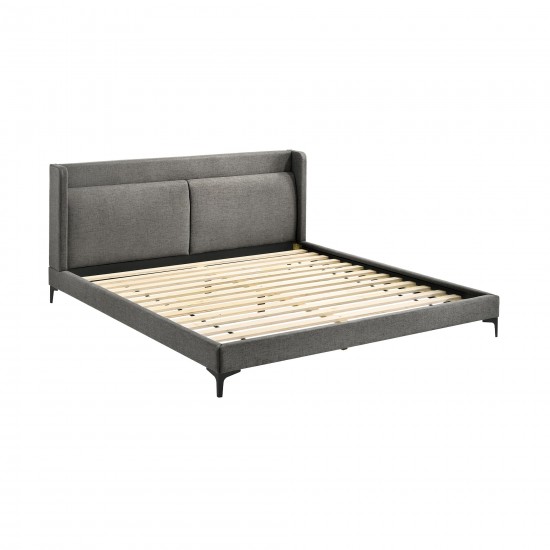 Legend Gray Fabric Eastern King Platform Bed with Black Metal Legs