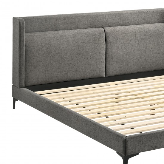 Legend Gray Fabric Eastern King Platform Bed with Black Metal Legs