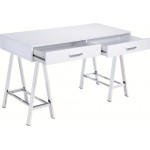 ACME Coleen Desk, White High Gloss & Chrome