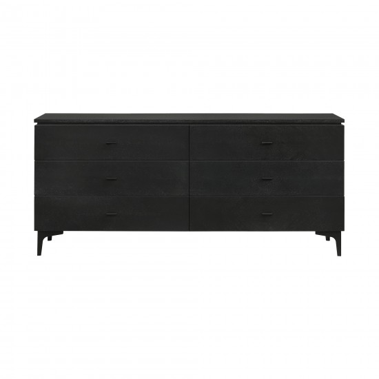 Legend Black Glaze Ash Veneer 6 Drawer Dresser with Metal Legs