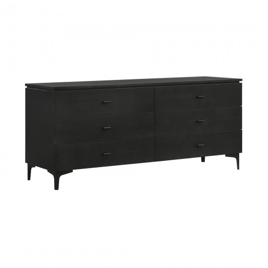 Legend Black Glaze Ash Veneer 6 Drawer Dresser with Metal Legs