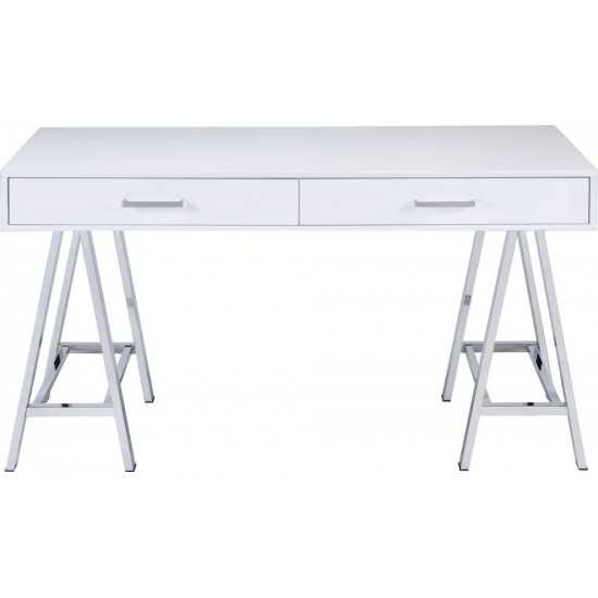 ACME Coleen Desk, White High Gloss & Chrome