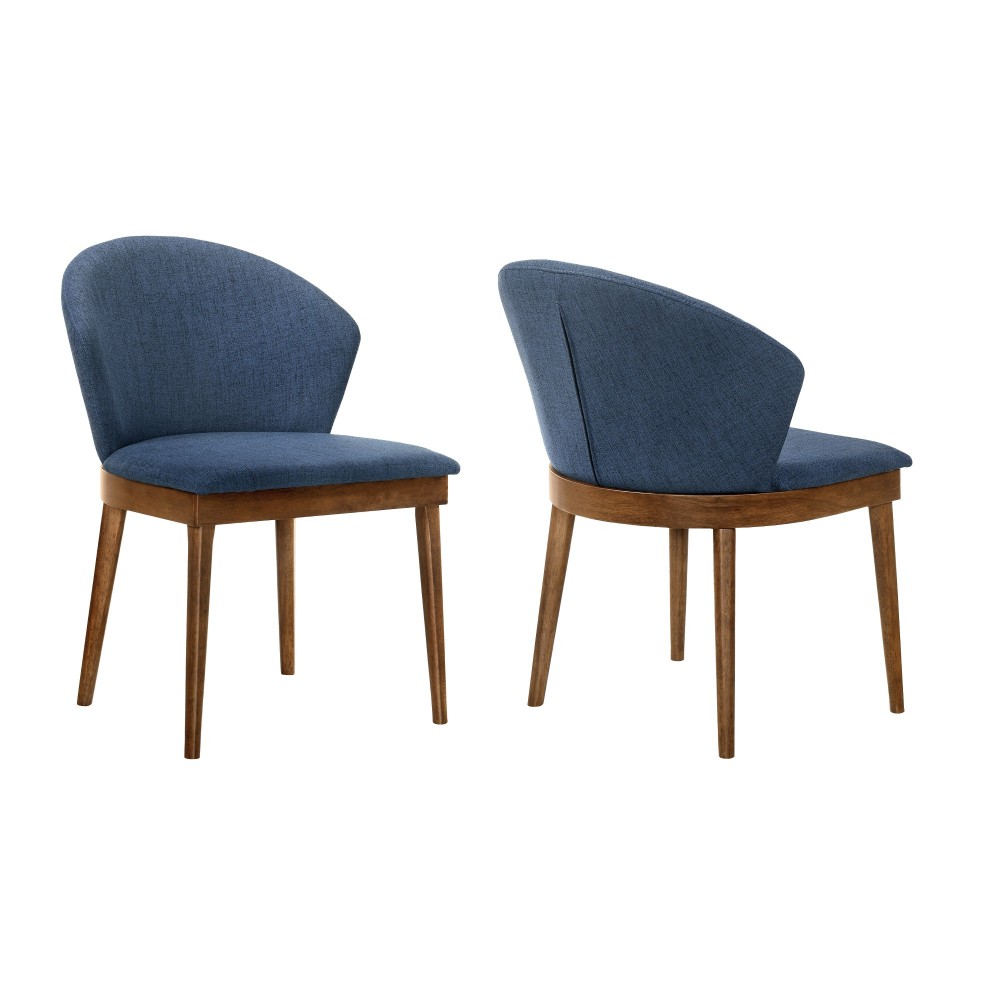Juno Blue Fabric and Walnut Wood Dining Side Chairs - Set of 2