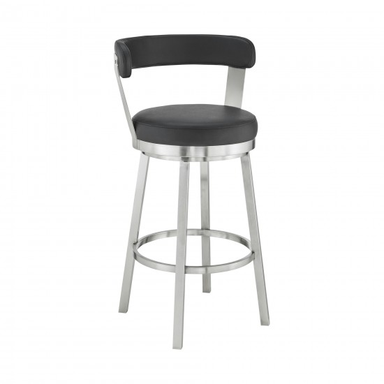 Kobe 26" Counter Height Swivel Black Faux Leather Bar Stool