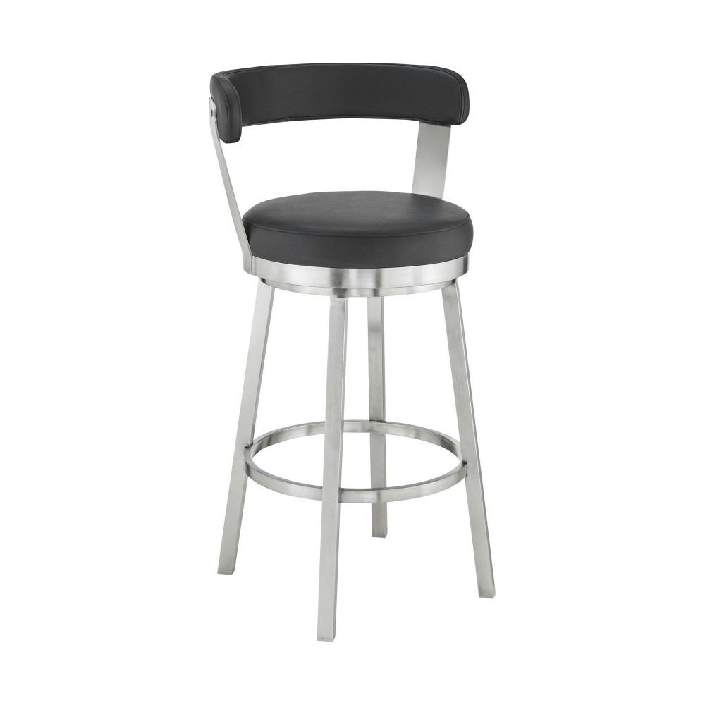 Kobe 30" Bar Height Swivel Black Faux Leather Bar Stool