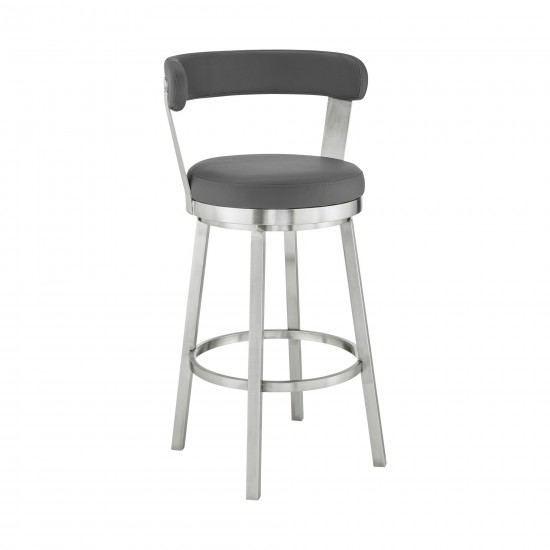 Kobe 26" Counter Height Swivel Gray Faux Leather Bar Stool