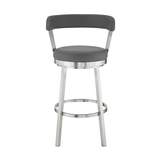 Kobe 26" Counter Height Swivel Gray Faux Leather Bar Stool