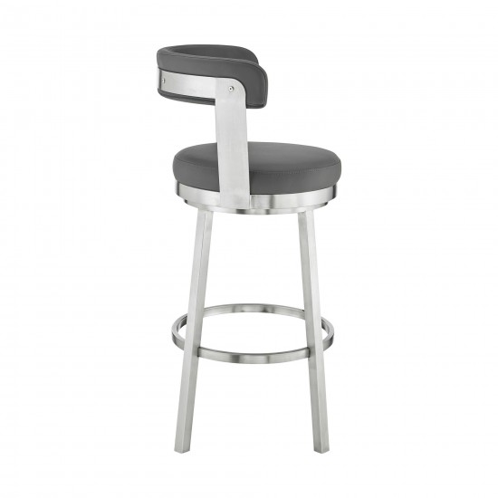 Kobe 30" Bar Height Swivel Gray Faux Leather Bar Stool