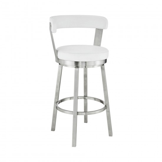 Kobe 26" Counter Height Swivel White Faux Leather Bar Stool