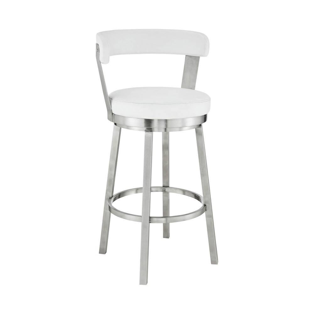 Kobe 26" Counter Height Swivel White Faux Leather Bar Stool