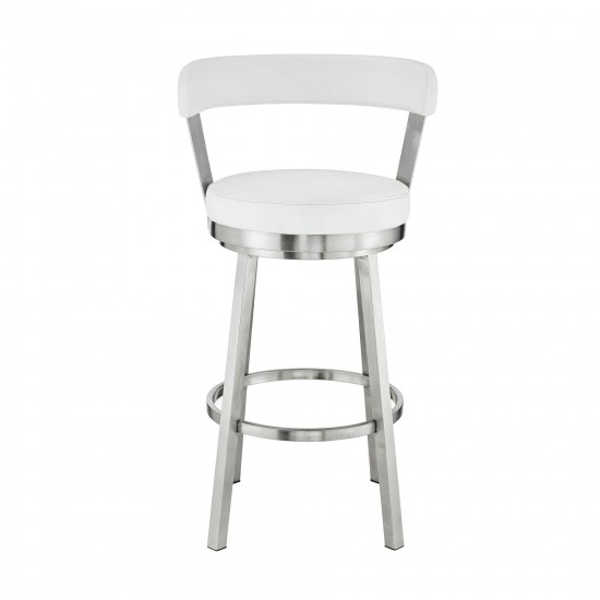 Kobe 26" Counter Height Swivel White Faux Leather Bar Stool