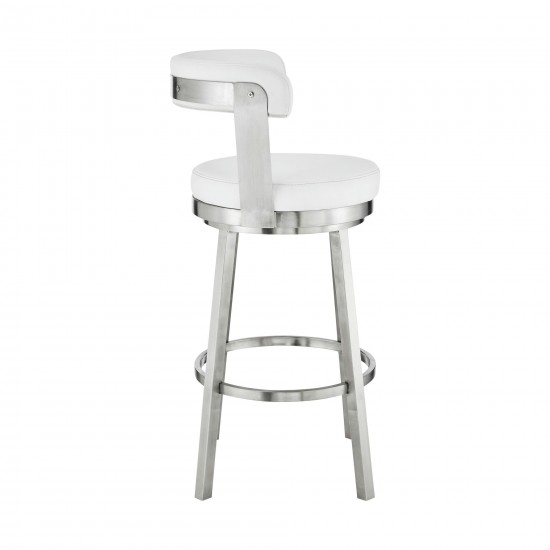 Kobe 26" Counter Height Swivel White Faux Leather Bar Stool