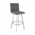 Jermaine 26" Counter Height Swivel Bar Stool in Brushed Stainless Steel Finish