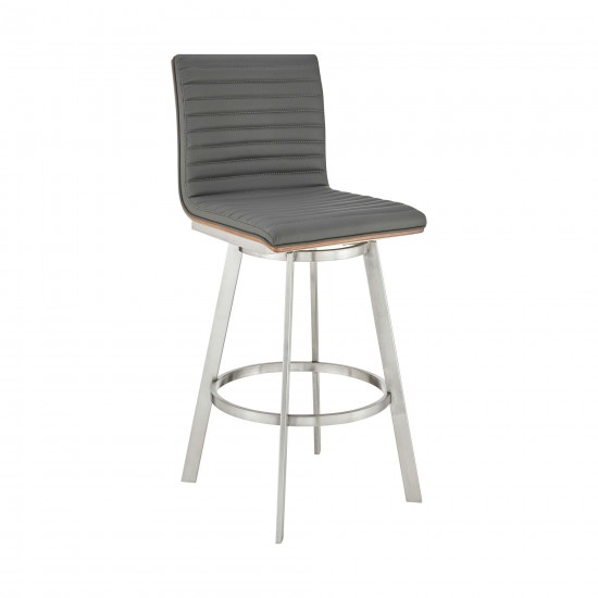 Jermaine 26" Counter Height Swivel Bar Stool in Brushed Stainless Steel Finish