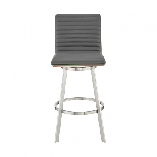 Jermaine 26" Counter Height Swivel Bar Stool in Brushed Stainless Steel Finish