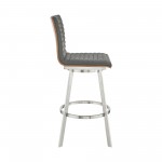 Jermaine 26" Counter Height Swivel Bar Stool in Brushed Stainless Steel Finish