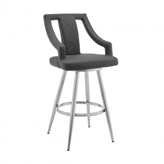 Maxen 26" Gray Faux Leather and Brushed Stainless Steel Swivel Bar Stool