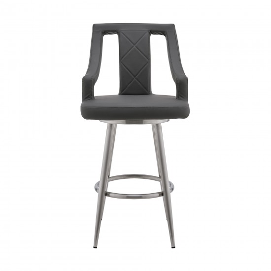 Maxen 30" Gray Faux Leather and Brushed Stainless Steel Swivel Bar Stool