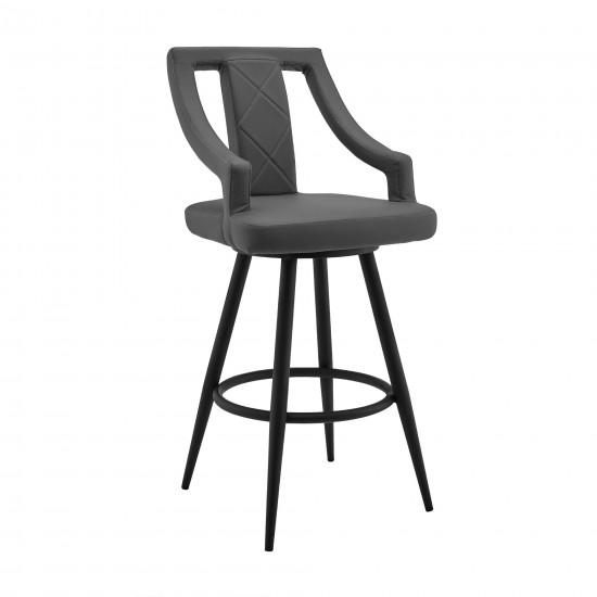 Maxen 26" Gray Faux Leather and Black Metal Swivel Bar Stool