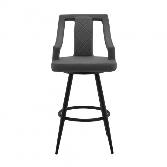 Maxen 26" Gray Faux Leather and Black Metal Swivel Bar Stool