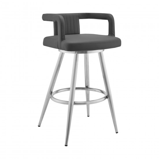 Gabriele 26" Gray Faux Leather and Brushed Stainless Steel Swivel Bar Stool