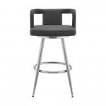 Gabriele 26" Gray Faux Leather and Brushed Stainless Steel Swivel Bar Stool