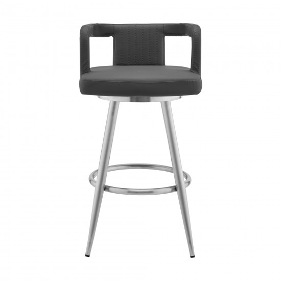 Gabriele 26" Gray Faux Leather and Brushed Stainless Steel Swivel Bar Stool