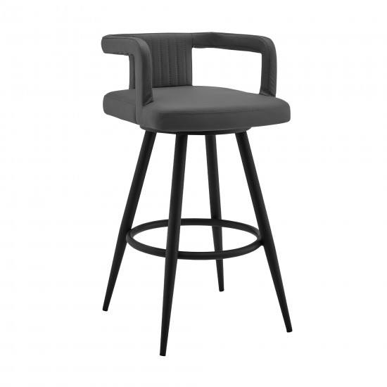 Gabriele 30" Gray Faux Leather and Black Metal Swivel Bar Stool