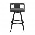 Gabriele 30" Gray Faux Leather and Black Metal Swivel Bar Stool