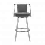 Sandringham 30" Gray Faux Leather and Brushed Stainless Steel Swivel Bar Stool