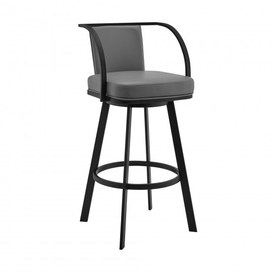 Sandringham 26" Gray Faux Leather and Black Metal Swivel Bar Stool