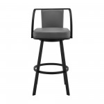 Sandringham 30" Gray Faux Leather and Black Metal Swivel Bar Stool