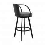 Sandringham 30" Gray Faux Leather and Black Metal Swivel Bar Stool