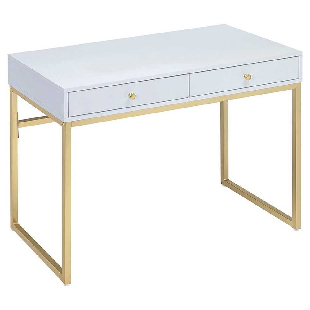 ACME Coleen Desk, White & Brass