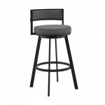 Roman 26" Gray Faux Leather and Black Metal Swivel Bar Stool