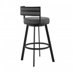 Roman 26" Gray Faux Leather and Black Metal Swivel Bar Stool