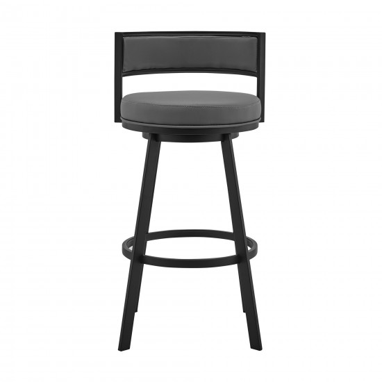 Roman 30" Gray Faux Leather and Black Metal Swivel Bar Stool