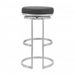 Vander 26" Gray Faux Leather and Brushed Stainless Steel Swivel Bar Stool