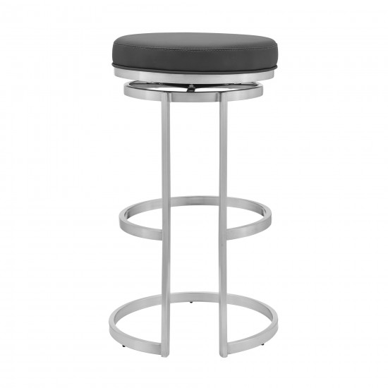 Vander 26" Gray Faux Leather and Brushed Stainless Steel Swivel Bar Stool