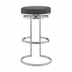 Vander 26" Gray Faux Leather and Brushed Stainless Steel Swivel Bar Stool