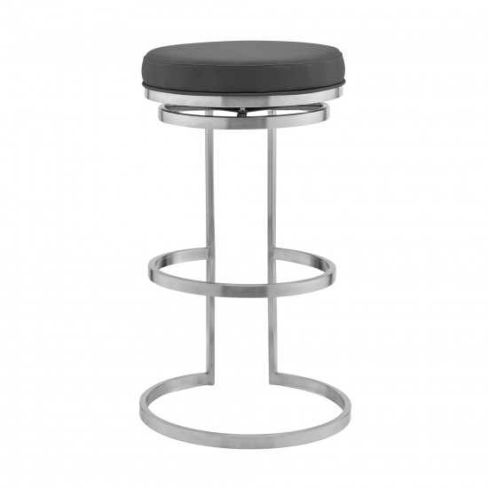 Vander 26" Gray Faux Leather and Brushed Stainless Steel Swivel Bar Stool