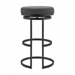 Vander 26" Gray Faux Leather and Black Metal Swivel Bar Stool