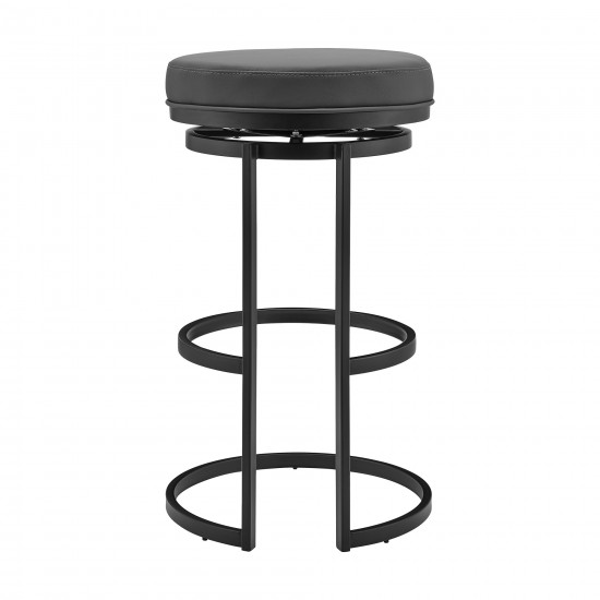 Vander 30" Gray Faux Leather and Black Metal Swivel Bar Stool