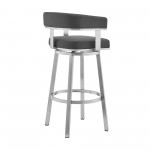 Cohen 26" Gray Faux Leather and Brushed Stainless Steel Swivel Bar Stool