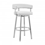 Cohen 26" White Faux Leather and Brushed Stainless Steel Swivel Bar Stool