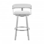 Cohen 26" White Faux Leather and Brushed Stainless Steel Swivel Bar Stool