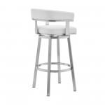 Cohen 26" White Faux Leather and Brushed Stainless Steel Swivel Bar Stool