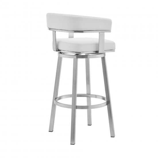 Cohen 26" White Faux Leather and Brushed Stainless Steel Swivel Bar Stool