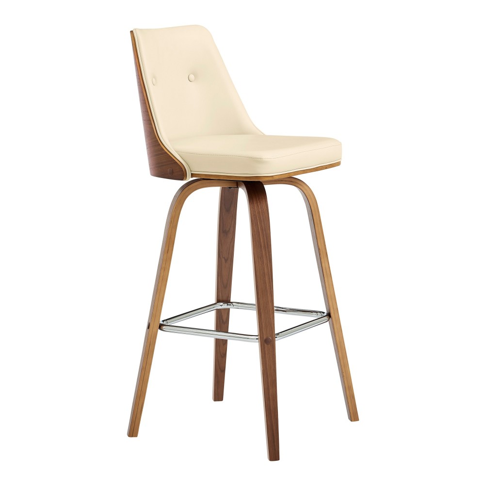 Nolte 26" Swivel Counter Stool in Cream Faux Leather and Walnut Wood