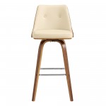 Nolte 26" Swivel Counter Stool in Cream Faux Leather and Walnut Wood